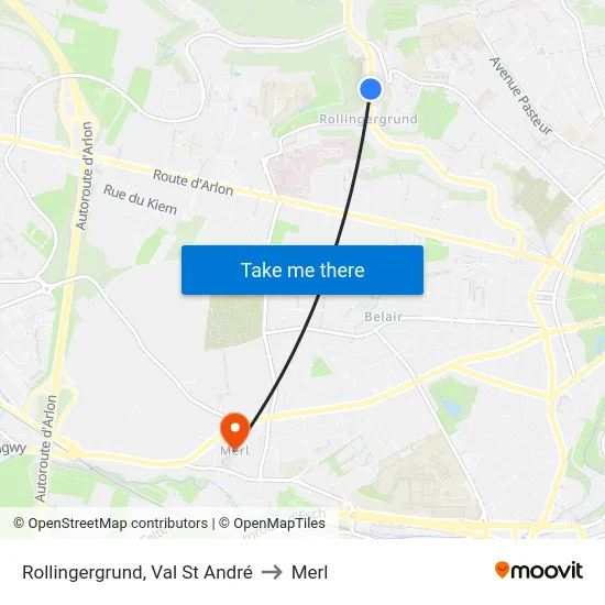 Rollingergrund, Val St André to Merl map