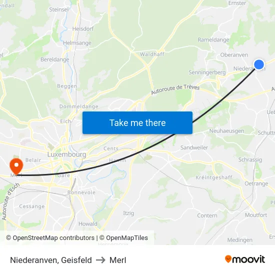 Niederanven, Geisfeld to Merl map