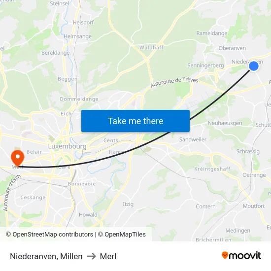 Niederanven, Millen to Merl map