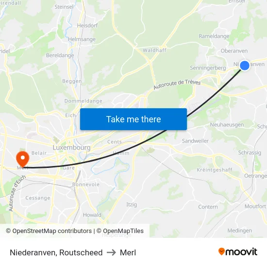 Niederanven, Routscheed to Merl map