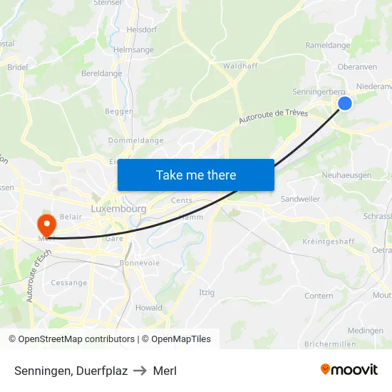 Senningen, Duerfplaz to Merl map