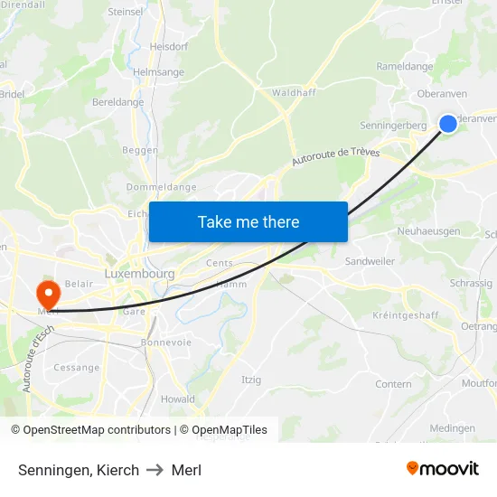 Senningen, Kierch to Merl map