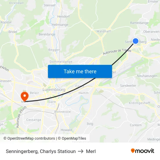 Senningerberg, Charlys Statioun to Merl map