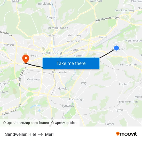 Sandweiler, Hiel to Merl map