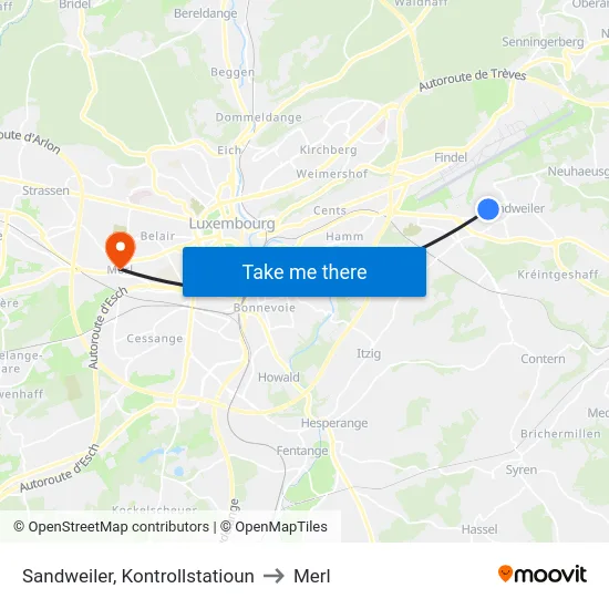 Sandweiler, Kontrollstatioun to Merl map