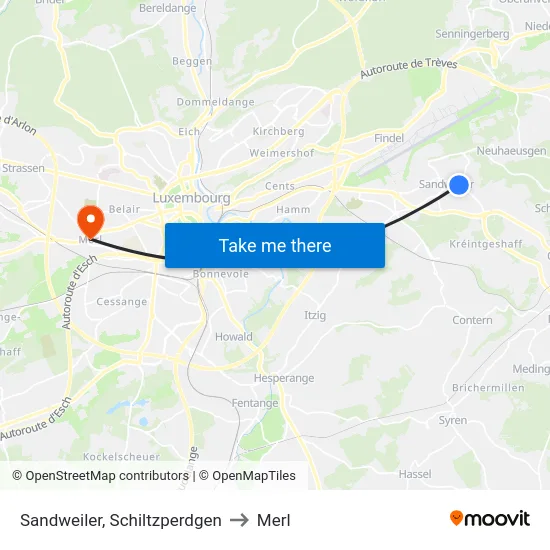 Sandweiler, Schiltzperdgen to Merl map