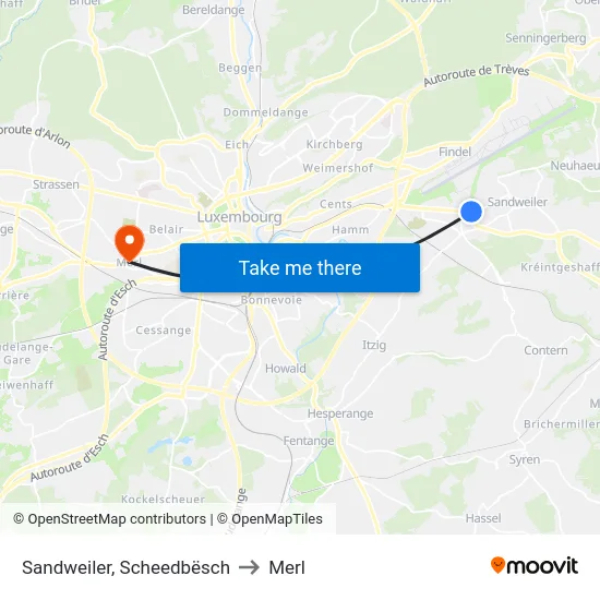 Sandweiler, Scheedbësch to Merl map