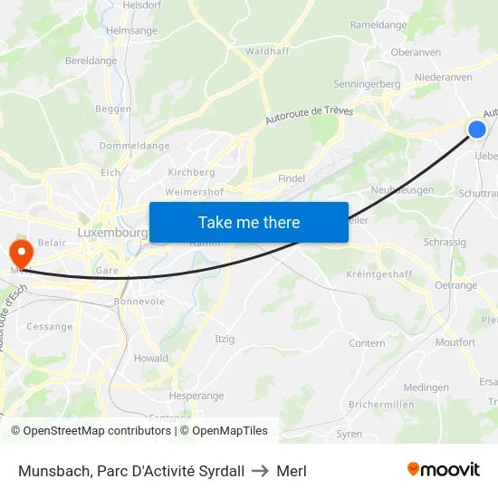 Munsbach, Parc D'Activité Syrdall to Merl map