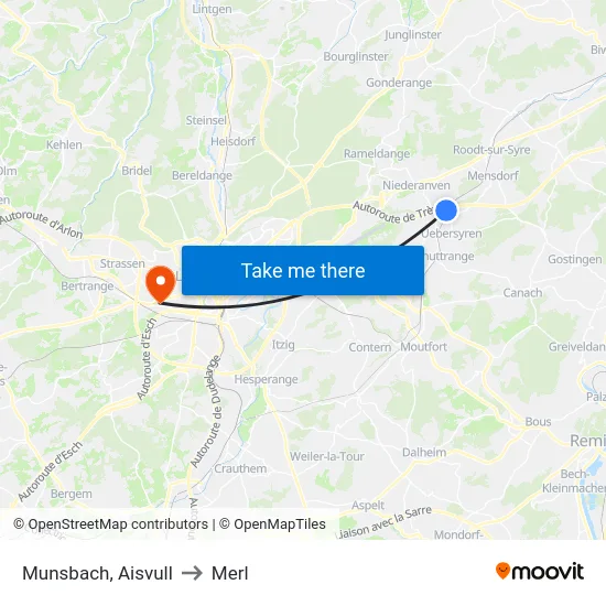 Munsbach, Aisvull to Merl map