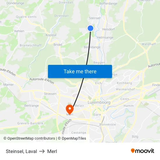 Steinsel, Laval to Merl map