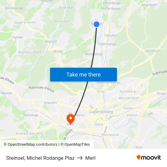 Steinsel, Michel Rodange Plaz to Merl map