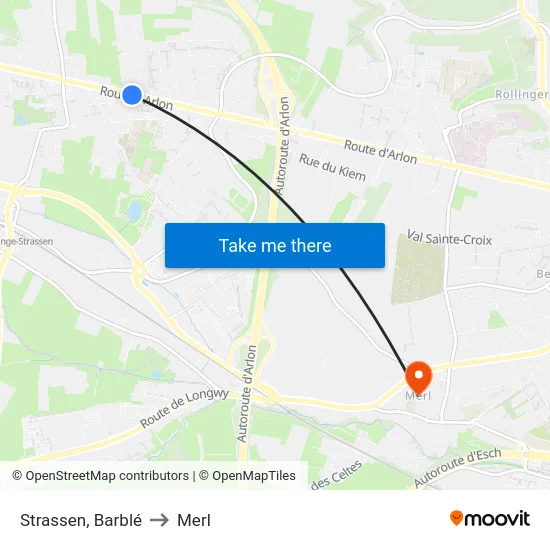 Strassen, Barblé to Merl map