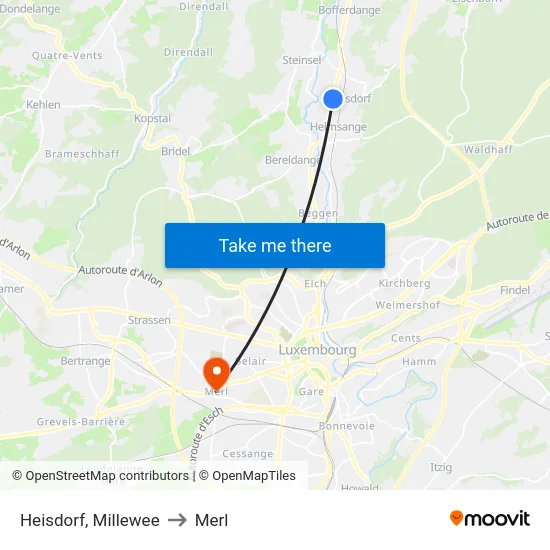 Heisdorf, Millewee to Merl map