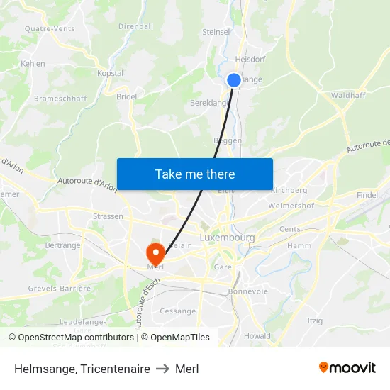 Helmsange, Tricentenaire to Merl map