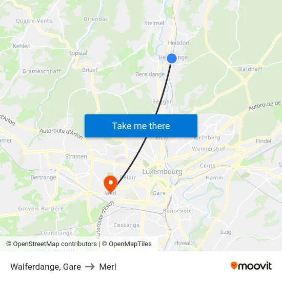 Walferdange, Gare to Merl map
