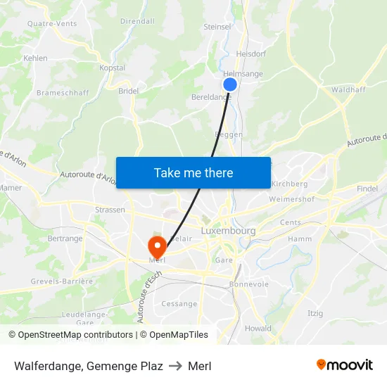 Walferdange, Gemenge Plaz to Merl map