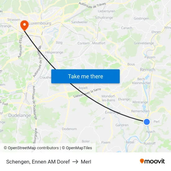 Schengen, Ennen AM Doref to Merl map