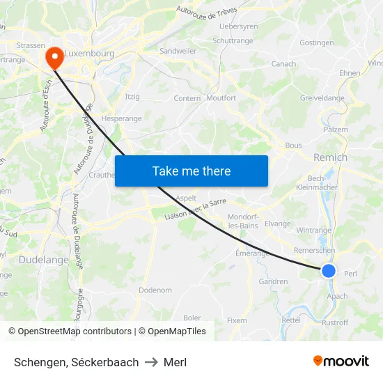Schengen, Séckerbaach to Merl map