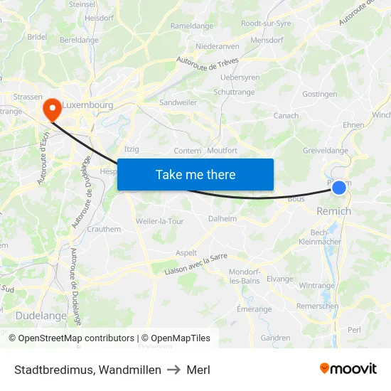 Stadtbredimus, Wandmillen to Merl map