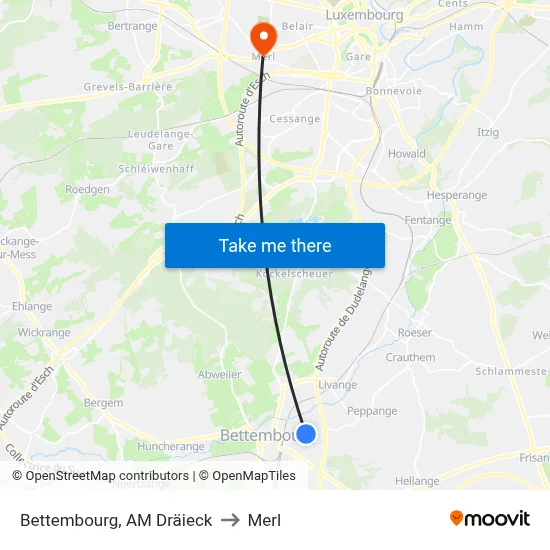 Bettembourg, AM Dräieck to Merl map