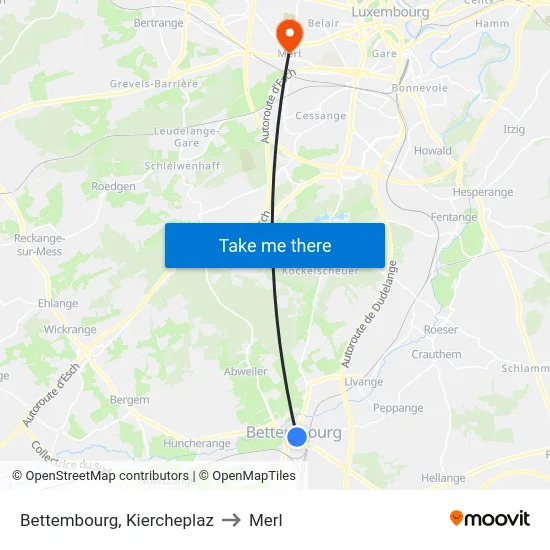 Bettembourg, Kiercheplaz to Merl map