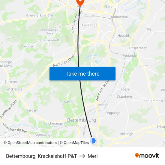 Bettembourg, Krackelshaff-P&T to Merl map