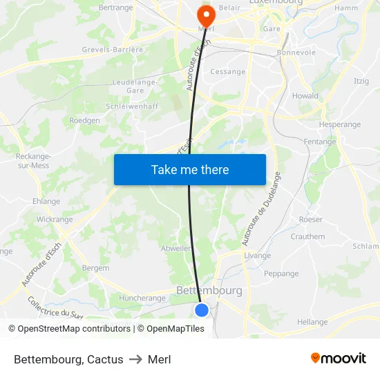 Bettembourg, Cactus to Merl map