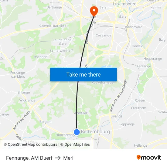Fennange, AM Duerf to Merl map