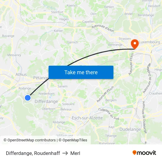 Differdange, Roudenhaff to Merl map