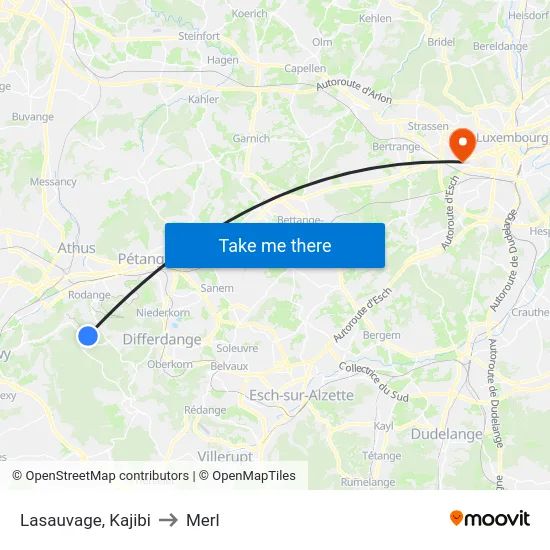 Lasauvage, Kajibi to Merl map