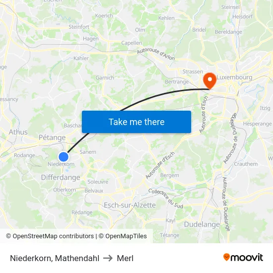 Niederkorn, Mathendahl to Merl map