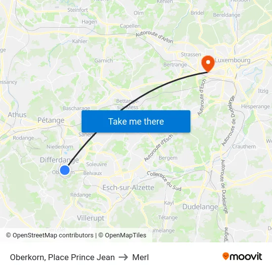 Oberkorn, Place Prince Jean to Merl map