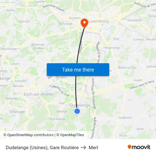 Dudelange (Usines), Gare Routière to Merl map