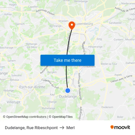 Dudelange, Rue Ribeschpont to Merl map