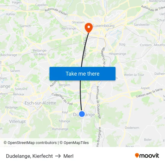 Dudelange, Kierfecht to Merl map