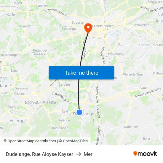 Dudelange, Rue Aloyse Kayser to Merl map