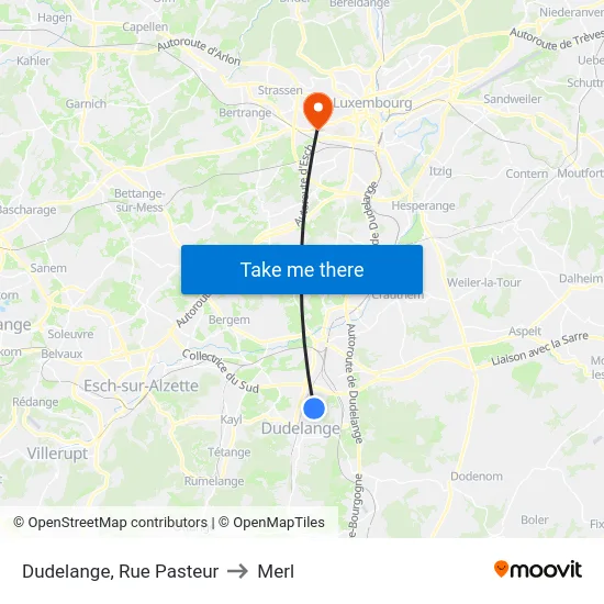 Dudelange, Rue Pasteur to Merl map