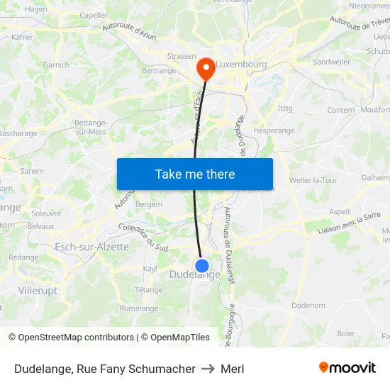 Dudelange, Rue Fany Schumacher to Merl map