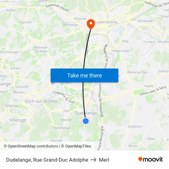 Dudelange, Rue Grand-Duc Adolphe to Merl map