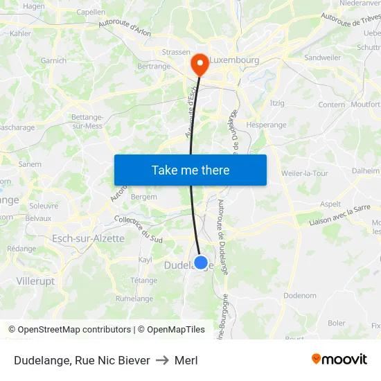 Dudelange, Rue Nic Biever to Merl map