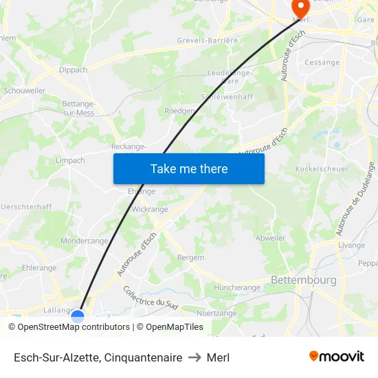 Esch-Sur-Alzette, Cinquantenaire to Merl map