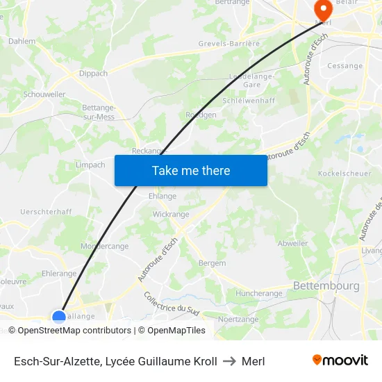 Esch-Sur-Alzette, Lycée Guillaume Kroll to Merl map