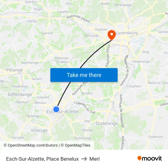 Esch-Sur-Alzette, Place Benelux to Merl map