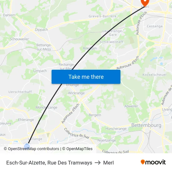 Esch-Sur-Alzette, Rue Des Tramways to Merl map