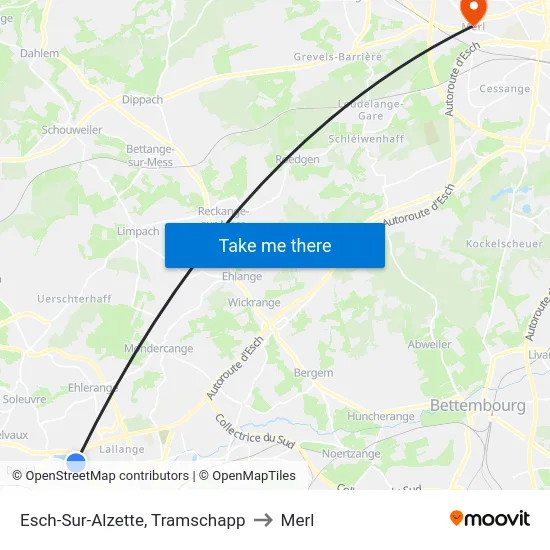 Esch-Sur-Alzette, Tramschapp to Merl map