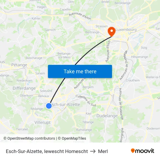 Esch-Sur-Alzette, Iewescht Homescht to Merl map