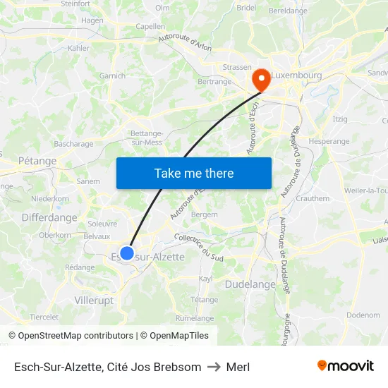 Esch-Sur-Alzette, Cité Jos Brebsom to Merl map