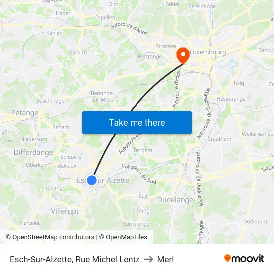 Esch-Sur-Alzette, Rue Michel Lentz to Merl map