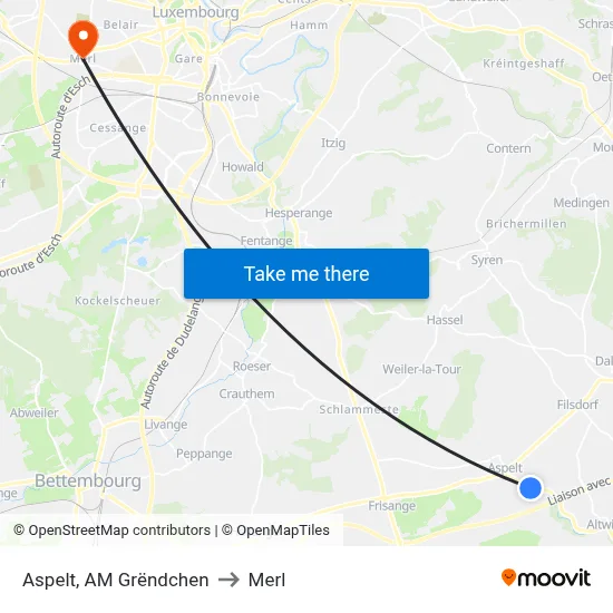 Aspelt, AM Grëndchen to Merl map