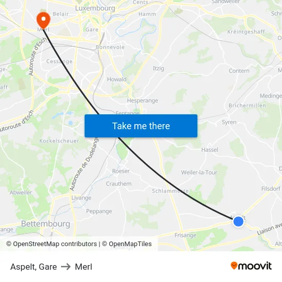 Aspelt, Gare to Merl map
